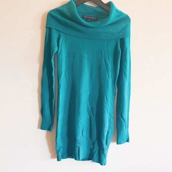 French Connection Turquoise Teal Off Shoulder Sweater Dress - Picture 1 of 5